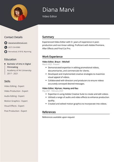 Video Editor Resume Example Template Guide