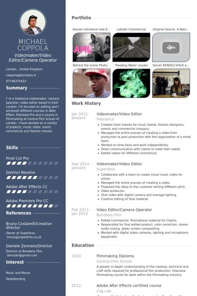 Video Editor Resume Samples And Templates Visualcv