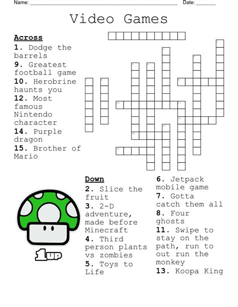 Video Game Crossword WordMint