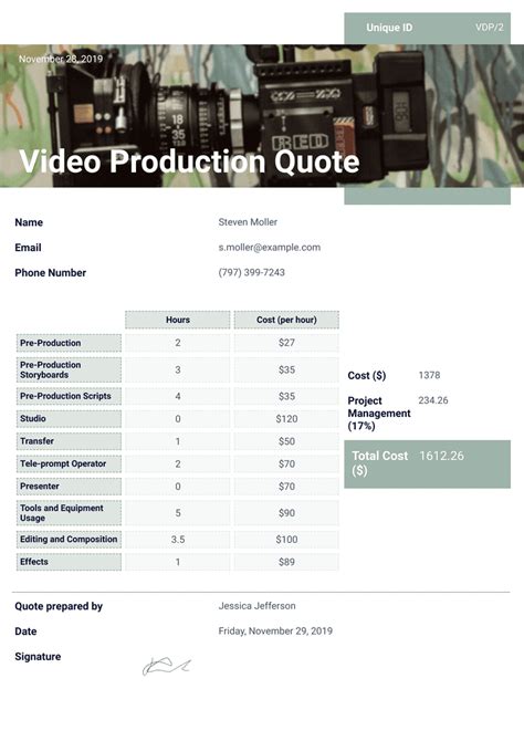 Videographer Quote Template