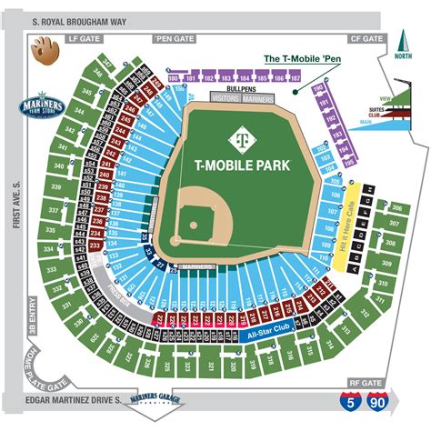 Go right to section 131 ». Section 132 is tagged with: behind home plate behind the netting. Seats here are tagged with: can be in the shade during a day game has extra leg room is near the visitor's dugout is under an overhang. RROCKET. T-Mobile Park. Seattle Mariners vs Los Angeles Angels. 132. section. 10..