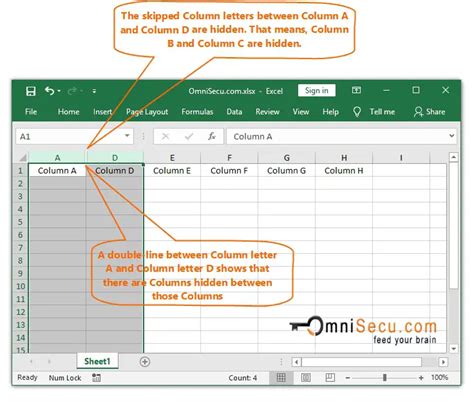 View hidden columns in excel