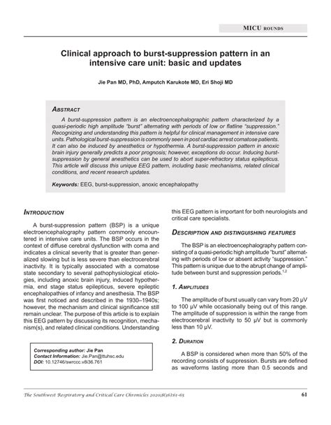 View of Clinical approach to burst-suppression pattern in intensive …