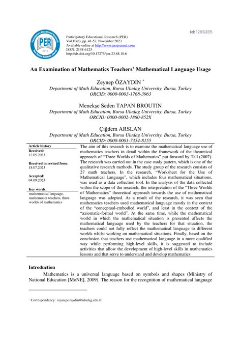 View of Examination of Mathematical Language Use of .