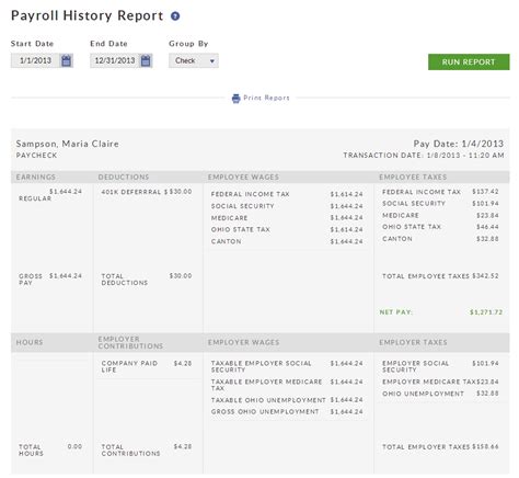 Viewing My Payroll History Report