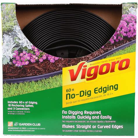 The 1.5 in. high Landscape Edging is strong enough to retain bedding materials including pine needles, lava stone, river rock, cedar, plastic, wood mulch, and more. Due to the recycled content in this product, there may be slight variations in color. Kit contains (1) 60 ft. coil of edging, (18) 8 in. anchoring spikes, and (3) connectors.. 