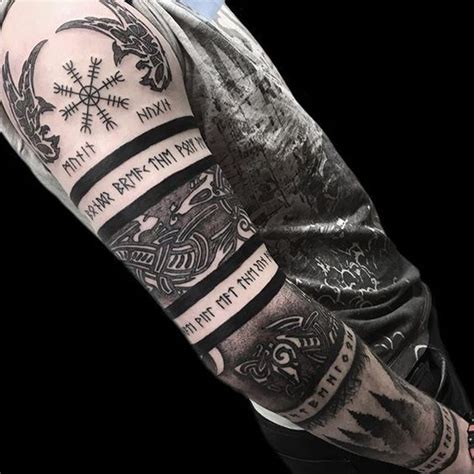 Viking leg sleeve tattoo. 7. Black Ink Based Celtic Sleeve Tattoos. Some design concepts benefit from the use of vibrant colors. Celtic knots are not one of them. These meaningful pieces are best applied with densely packed black ink with gray wash shading and negative space, providing the contrast that helps the knot work to stand out. 