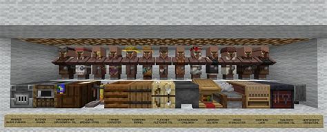 Villager workstations minecraft. Here are the roles they play in a villager farm: Farmer - collect food from nearby crops to feed the breeder villagers, can be any villager in a straw hat (brown coat pre-1.14) Breeder - collects food from the farmer and they both do the breeding work. Detector - registers the nearby beds (doors at 1.13 or earlier) at a village so that breeding ... 
