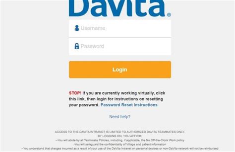 ACCESS TO THE DAVITA INTRANET IS LIMITED TO AUTHORIZED DAVITA TEAMMATES ONLY. . Villageweb