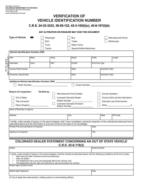 Vin Verification Colorado Form Fill Out and Sign Printable PDF