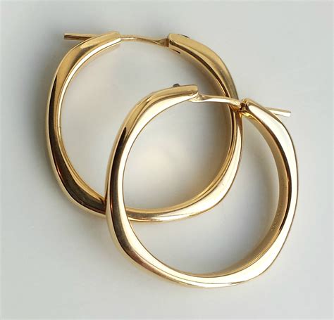 Vintage 18K Yellow GOLD Big Thick Long HOOP EARRINGS 1.5" …