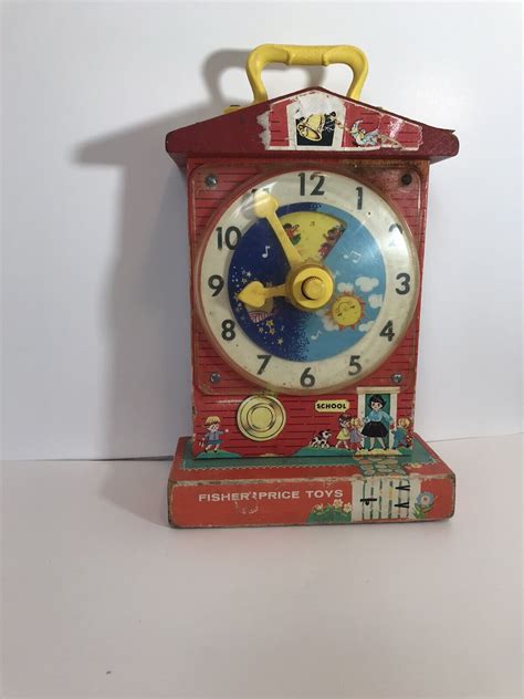 Vintage 1968 Fisher Price Music Box Teaching Clock 998 Red School Toys ...