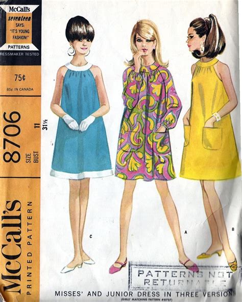 Vintage 60s Mod A Line Dress Pattern in Three Versions McCalls