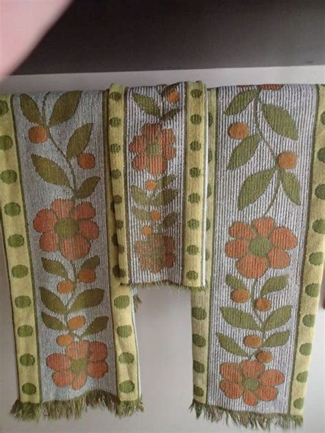 Vintage Cannon Hand Towel Set Mod MCM Orange Brown Daisy …