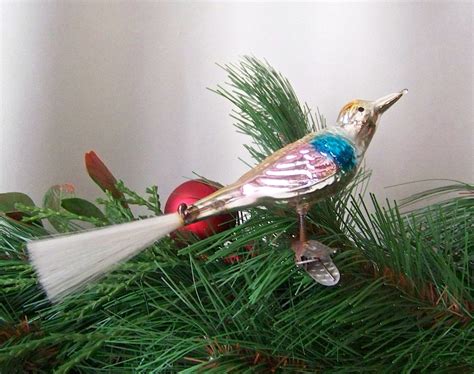 Vintage Christmas Ornament Red Clip on Bird