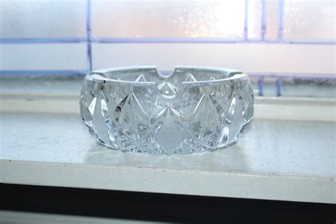 Vintage Cut Crystal Ashtray Heavy Clear Cigar Cigarette Round …