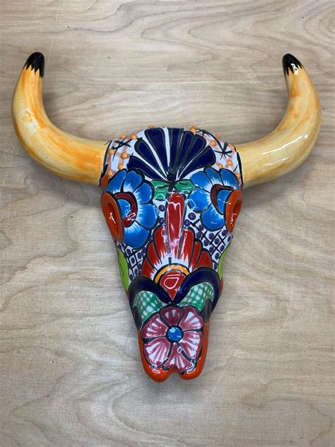 Vintage Estate Talavera Keramik signiert bunt Stier Schädel …