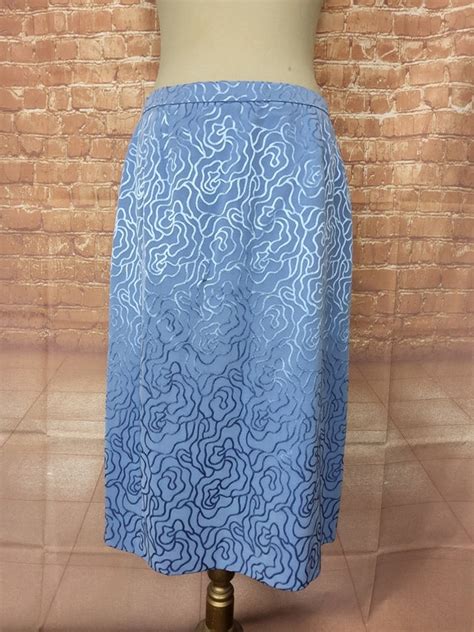 Vintage Frank Usher Blue Grey Embroidered Skirt Suit Size 12