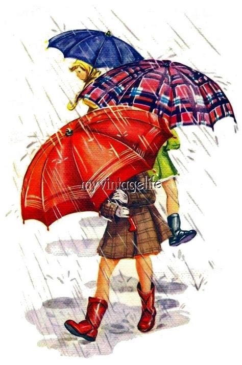 Vintage HALLMARK Greeting Card Pop Out Girl Umbrella Rain …