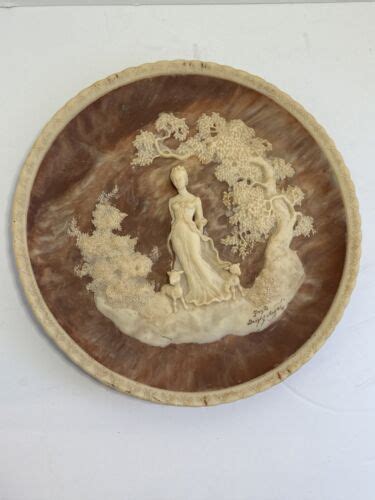 Vintage Incolay Stone Plate Cameo 3-D “She Walks In Beauty” 10”