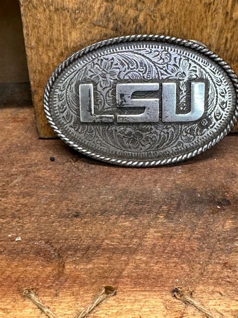 Vintage LSU Enmon Western Belt Buckle Oval Silver Tone Floral