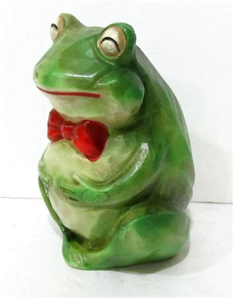 Vintage Miniature Ceramic Animal Funny Frog Big eyes bow tie