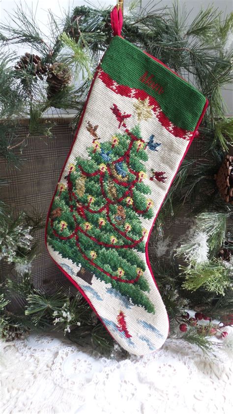 Bucilla Christmas Heirloom Poinsettia Longstitch Needlepoint Stocking Kit