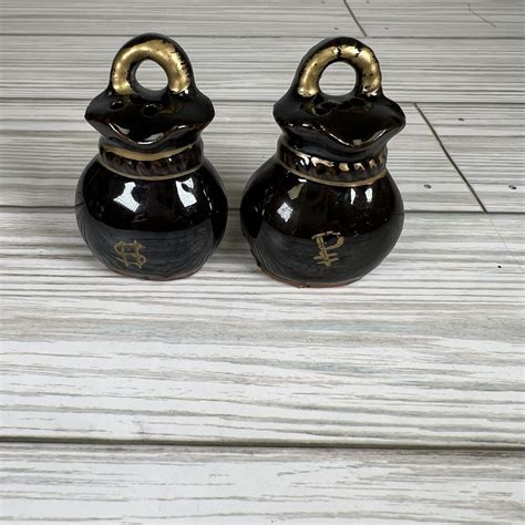 Vintage Salt and Pepper Shakers Brown Jug Crock Pottery Farm