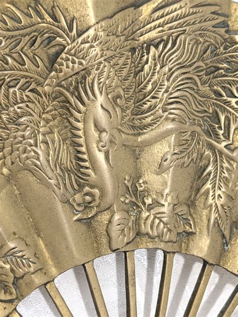 Vintage Solid Brass Phoenix Bird Dragon Asian Fan Wall Hanging …