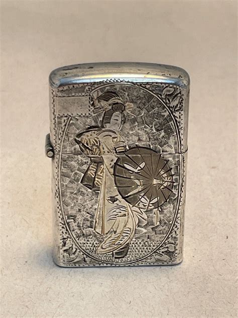 Vintage Sterling Silver Engraved Japanese Geisha Cigarette Lighter ...