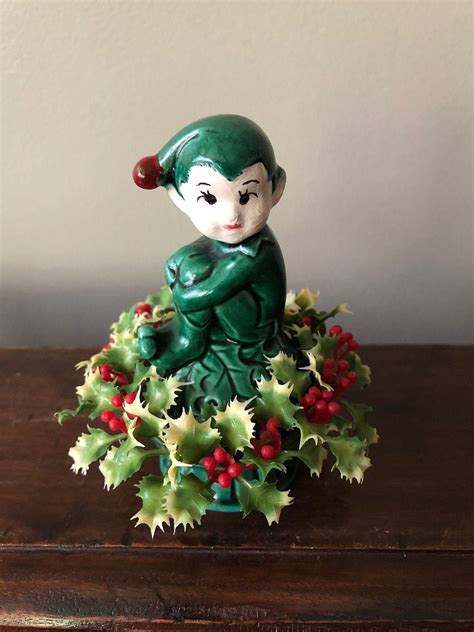 Gilner Geni Pixie Elf Genie Vintage 50s Green Ceramic Figurine 