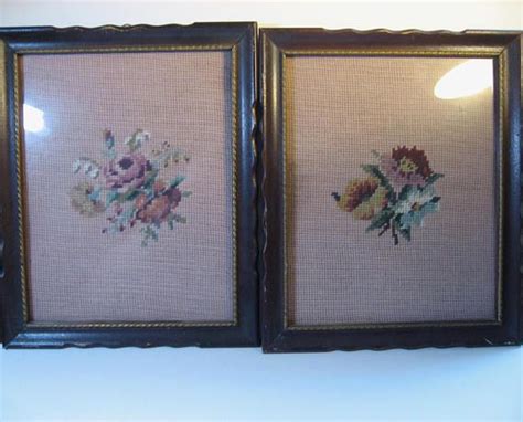 Vintage Needlepoint Framed Floral Handmade Gift for Mo