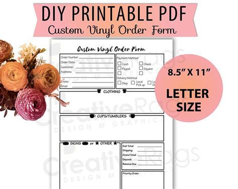 Vinyl Decals Order Form Sheet Letter Size Forms Sales Sheet Etsy Custom sign, Order form