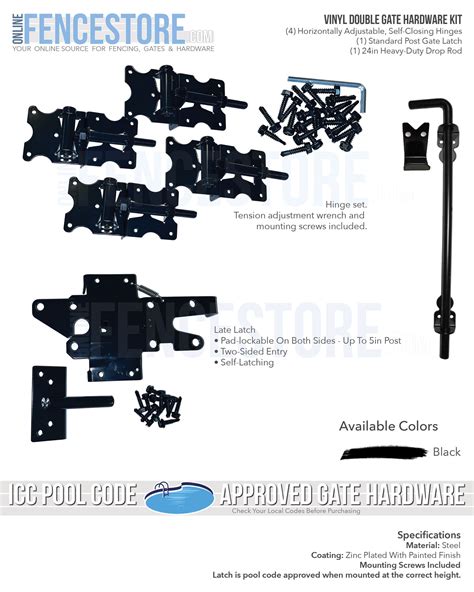 Vinyl double gate kit.  The vinyl gate hinges in this kit are adjustable...