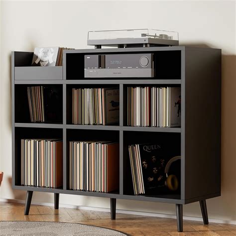 Vinyl record storage shelf amazon.  It also accommodates a turntable atop, enhanc...
