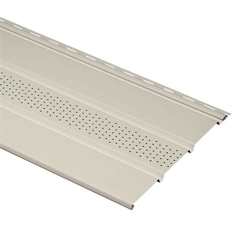 Vinyl soffit at lowes. Durabuilt 12-in x 144-in 912 White Vinyl Vented Soffit. Item # 591584 |. Model # 23288. Get Pricing & Availability. Use Current Location. Low-maintenance materials never need painting or caulking. T4 fully vented soffit provides 5.867 square inches per square foot of ventilation. Low-gloss finish looks like freshly painted wood. 