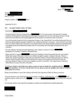Violation Letter Example001