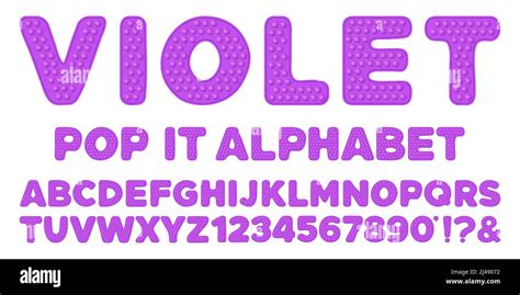 Violet Popit Alphabet and Numbers Set in Fidget Toy Style. Pop it Font