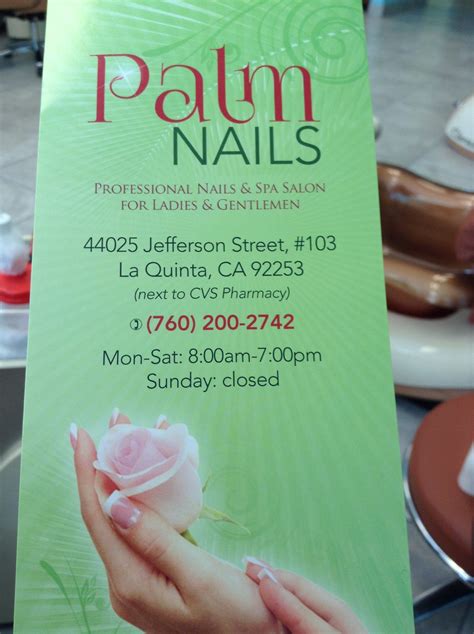 Vip nails la quinta. Top Nails & Spa. $$ • Nail Salons, Waxing, Eyebrow Services. 9AM - 6PM. 79835 CA-111 #103&104, La Quinta, CA 92253. (760) 775-9333. 