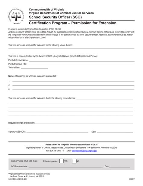 Virginia Extension Request Form Certification Program School