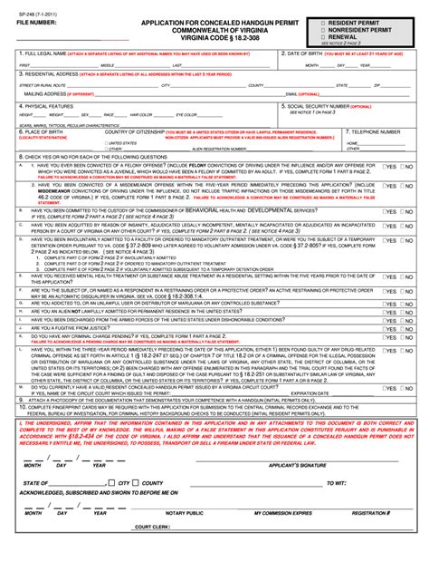 Virginia Fillable Concealed Carry Permit Application Form Fill Out