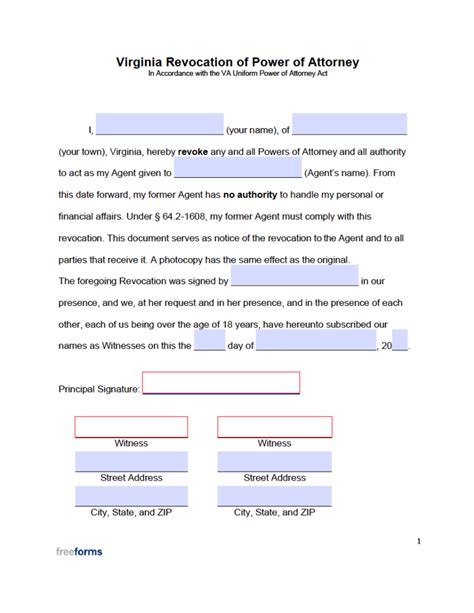 Virginia Revocation Power of Attorney Form Power of Attorney Power