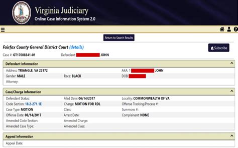Virginia judicial system case information.  The Fairfax County General District ...