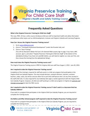 The training will appear at the bottom of the list. It is called “Virginia Preservice Training for Child Care Staff. If you look over to the right the fee for this is $0.00. This course is free. If you are asked for credit card information or asked to pay a bill you have not selected the right course. YOU WILL NOT NEED ANY. 