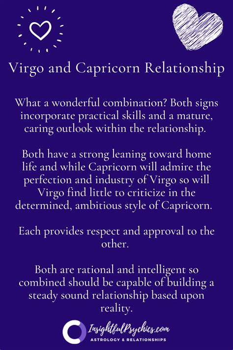 The Virgo man and the Capricorn woman are both earth signs, and they both appreciate each other’s practical, sensible approach to life. They work hard and they share a sense of responsibility too, always making sure …. 