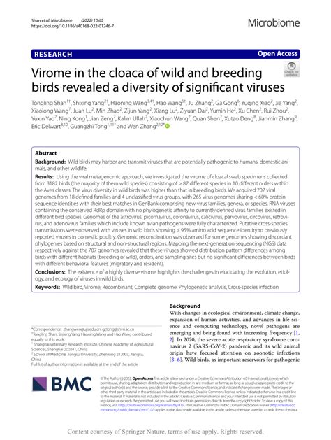 Virome in the cloaca of wild and breeding birds revealed a …