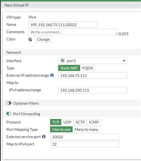 Virtual IPs with port forwarding FortiGate / FortiOS 7.0.1