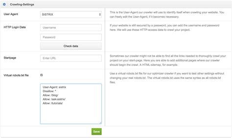 Virtual robots txt file in the Optimizer SISTRIX