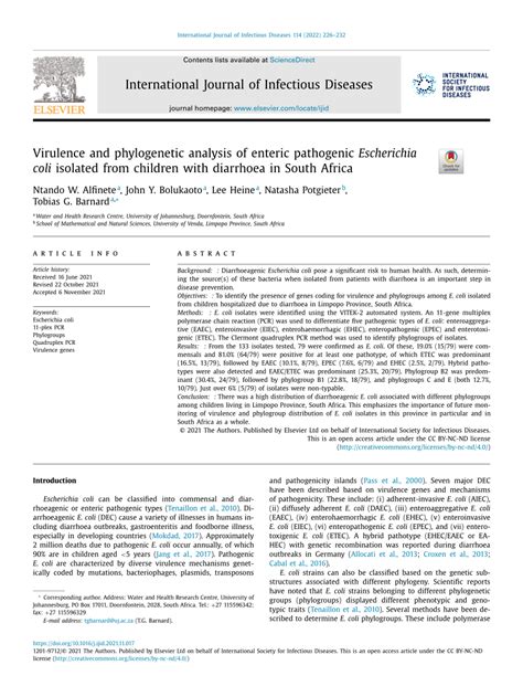 Virulence and phylogenetic analysis of enteric pathogenic