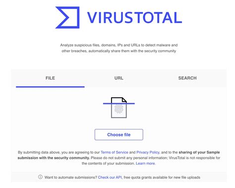 Virustotal website. Analyse suspicious files and URLs to detect types of malware, automatically share them with the security community 